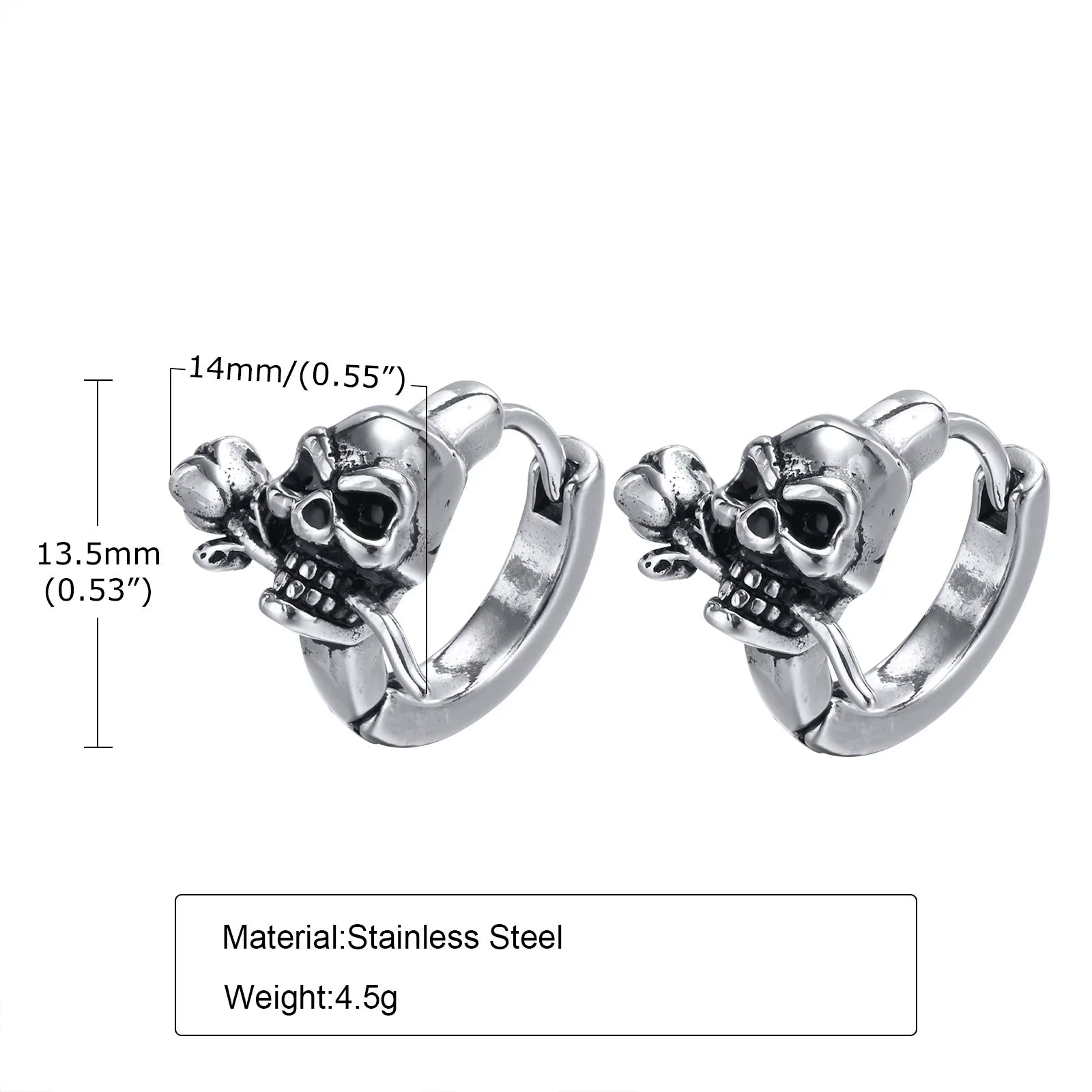 Vnox Gothic Skull Skeleton Huggie Hoop Earrings for Men Boys, Rock Punk Stainless Steel Cocktail Party Halloween Gift Jewelry