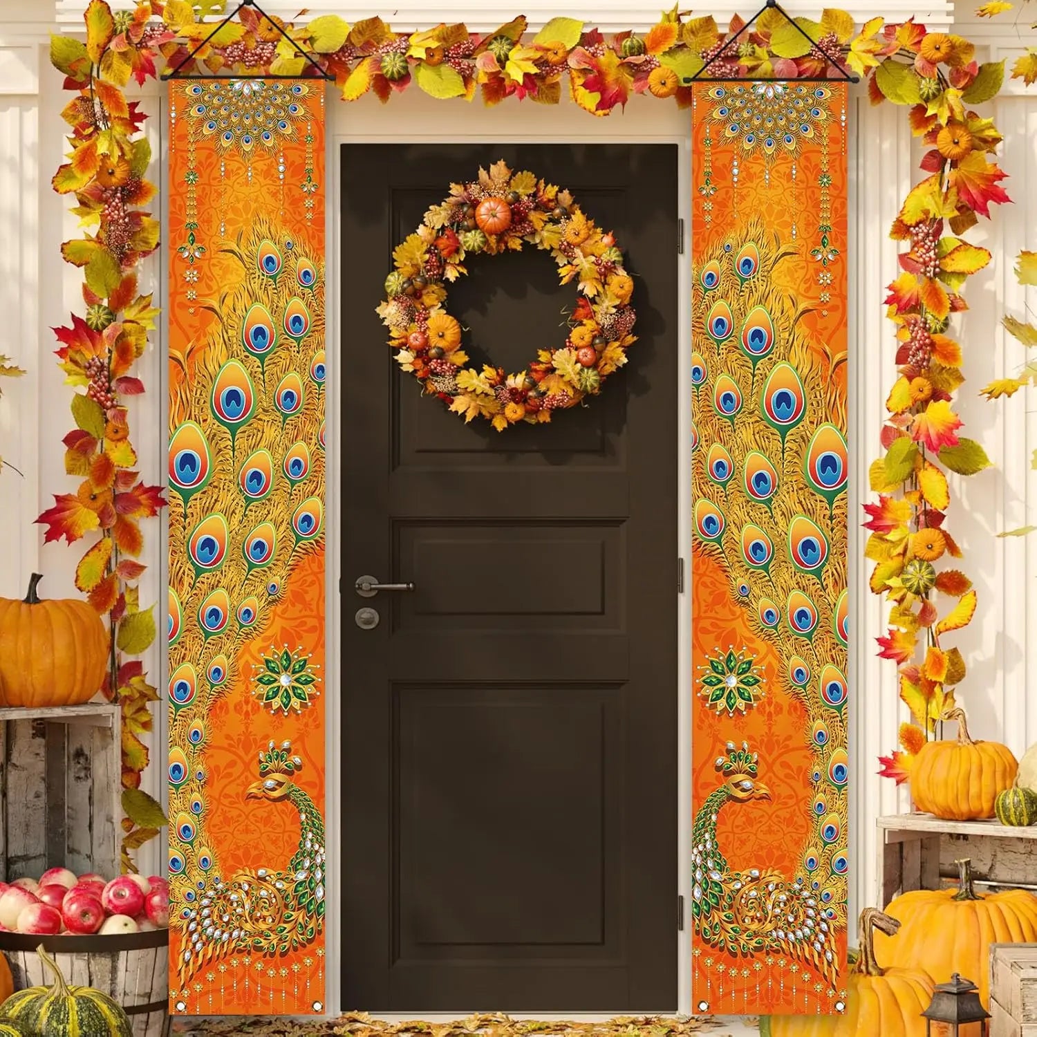 VIKAMA Diwali Festival Happy Gateway Banner Indian Diwali Festival Peacock Front Porch Welcome Sign Party Decorative Items