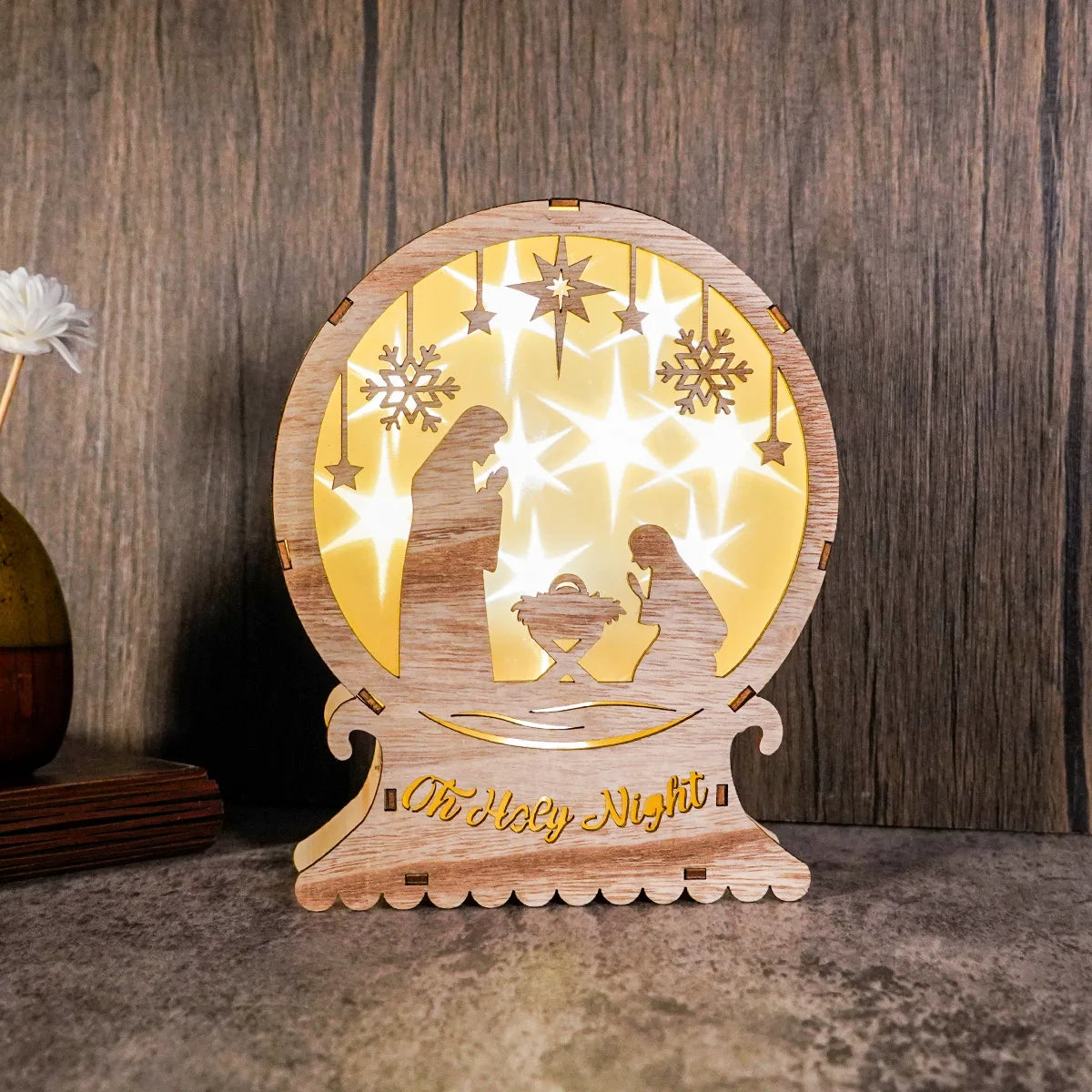 Oh Holy Night Christmas Jesus Birth Wooden Ornaments Led Luminous Bedroom Decoration Christmas Decorations Souvenirs Home Decor