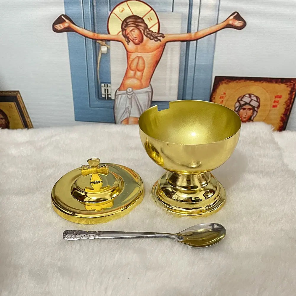 Holy Water Bottle Holy Oil Bottle Church Decoration Box Religious Mass Supplies Gold-Plated Worship Supplies Holy Water Bottle