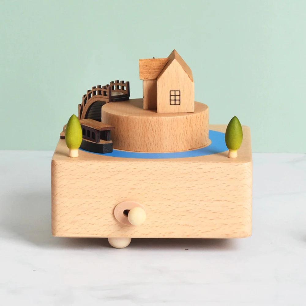 Christmas Gifts Wholesale Logo Engrave Mechanical Wind Up Clockwork Rotating Carousel Ballerina Music Box Wooden For Present