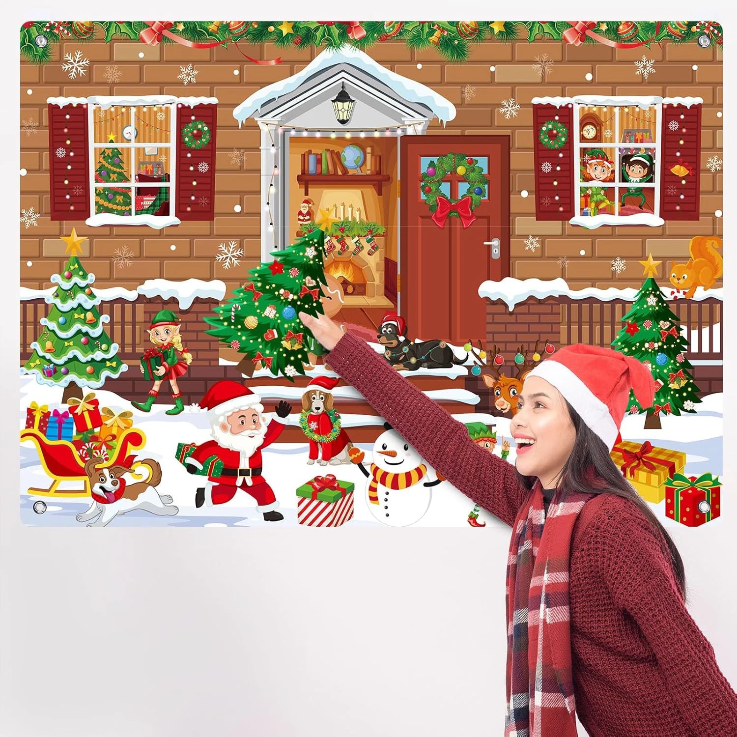 Christmas Felt Story Board Set Detachable Ornaments Wall Decor House Crafts DIY Learning Interactive Play Kit for Holiday Xmas