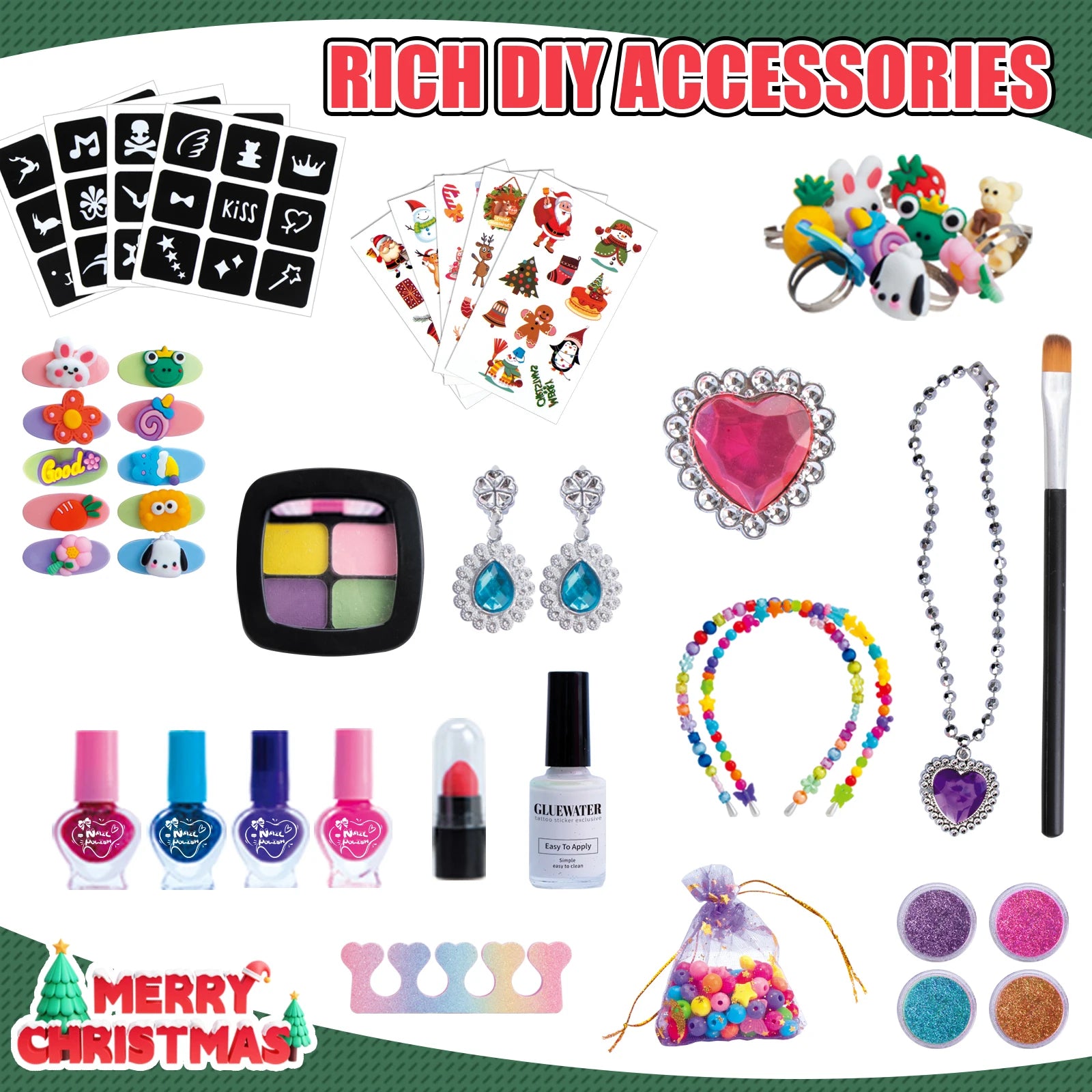 Christmas Diy Makeup And Armor Set For Children, Cosmetics, Beads, Hairpins, Necklaces, Jewelry, Cartoon Toys, Gifts