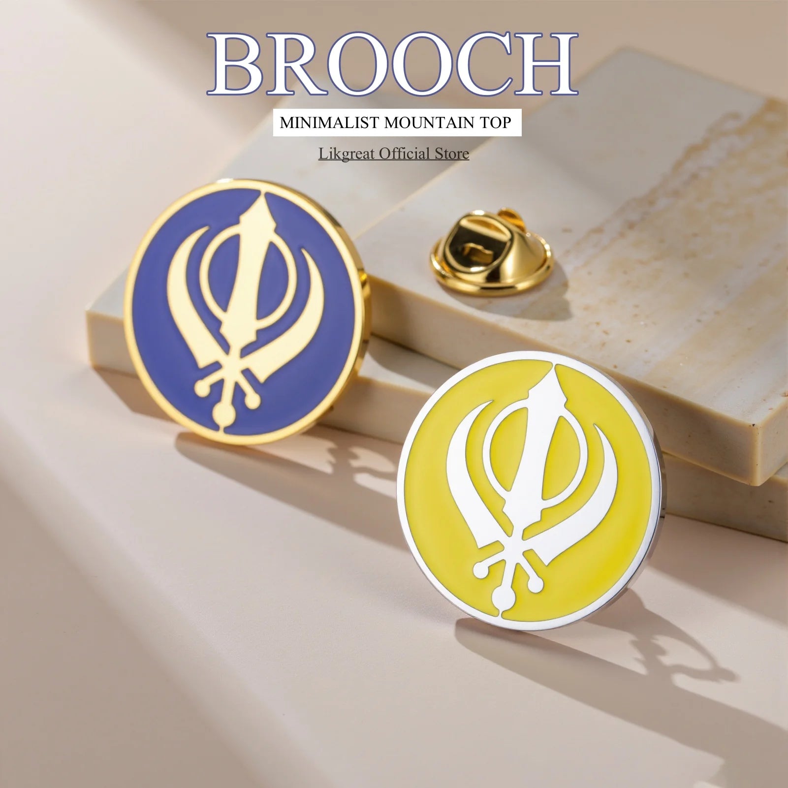 LIKGREAT Sikh Khanda Brooch Religious Spiritual Enamel Pin Badge Stainless Steel Jewelry Amulet Gift for Men Women Accessory