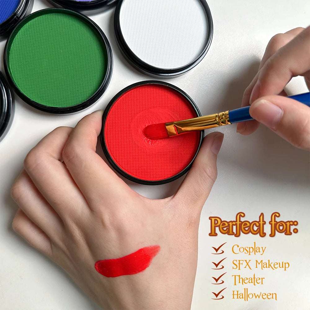 30g Water-Activated Body Makeup Face Paint Set 3-Piece with Brushes Mixing Palette for Halloween Christmas Costume Party Cosplay