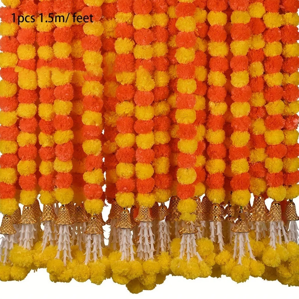 Long Strands Artificial Marigold Garland Pooja Diwali Fiesta Indian Décor Marigold Flower Garlands Pooja Wedding Events Decor