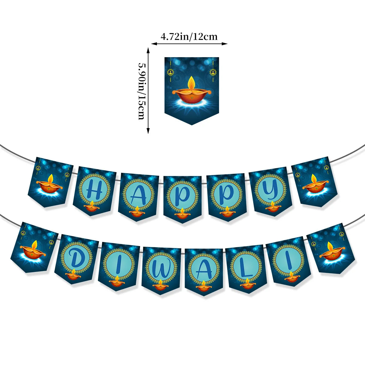 Happy Diwali Party Banner Spiral Banner Swirl Hanging Garland Cupcake Topper for India Diwali Festival Theme Party Decoration