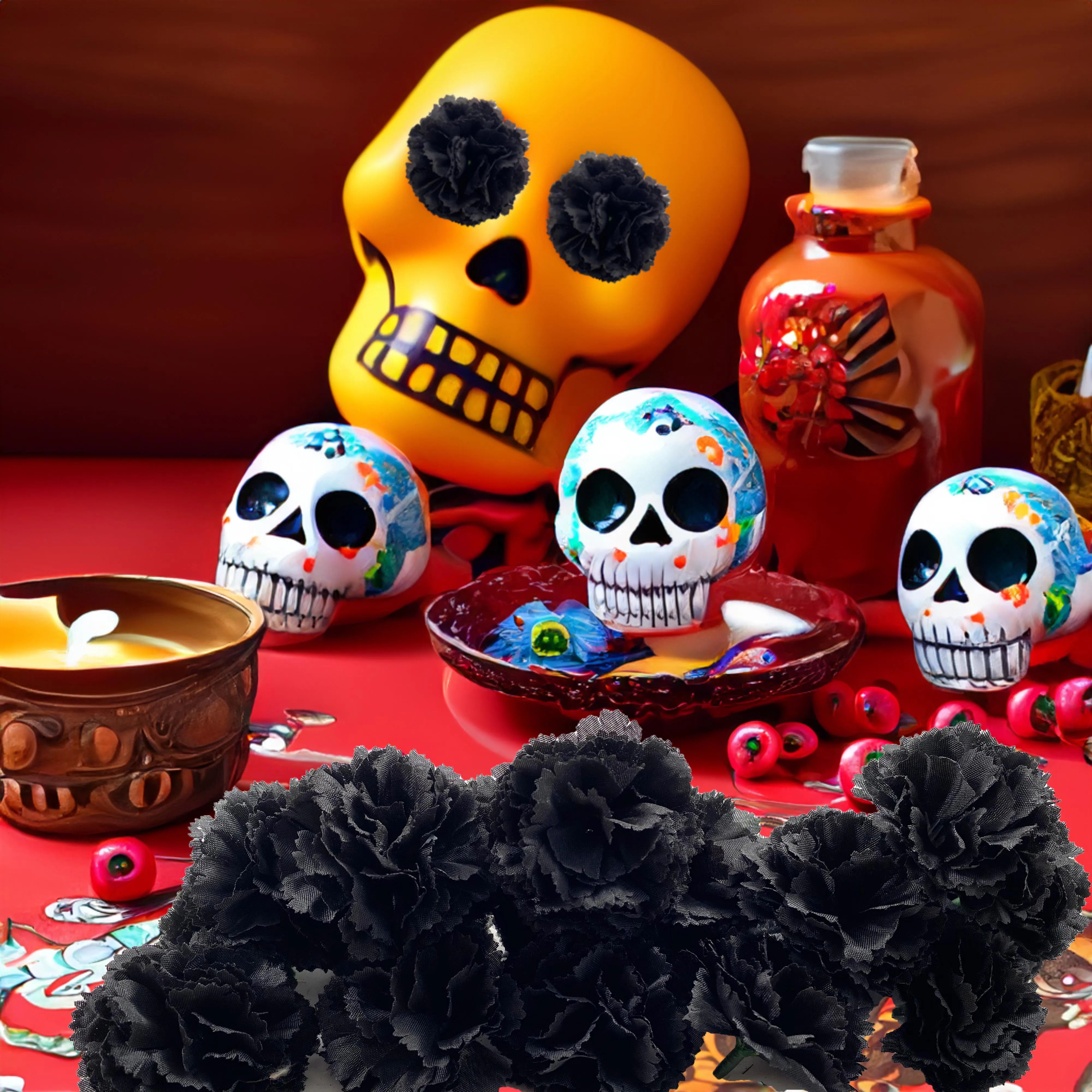 I5Opcs Marigold Flower Heads Bulk for Indian Pooja Bush Floral for Diwali Home Decor DIY Wreath Garland Craft