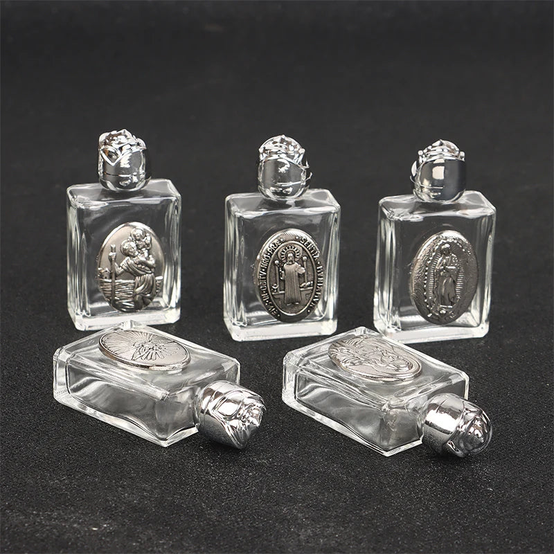 11 Types Of Glass Holy Water Jesus Bottle Religious Cross Bottle Christian Virgin Sculpture Bottle Refillable Holy Water Bottle