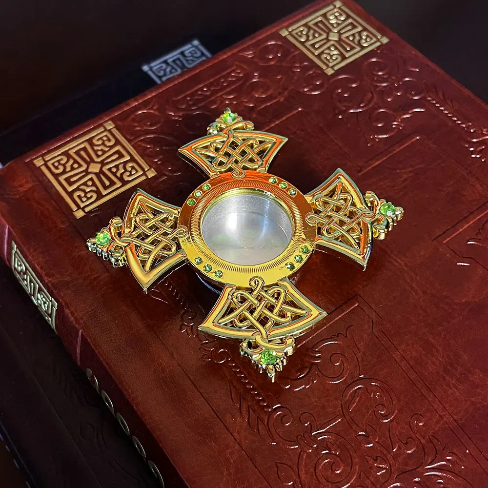 HTISOK Orthodox Holy Water Vessel Gold Plated Alloy with Celtic Cross Church Sanctuary Family Spiritual Space Religious Decor