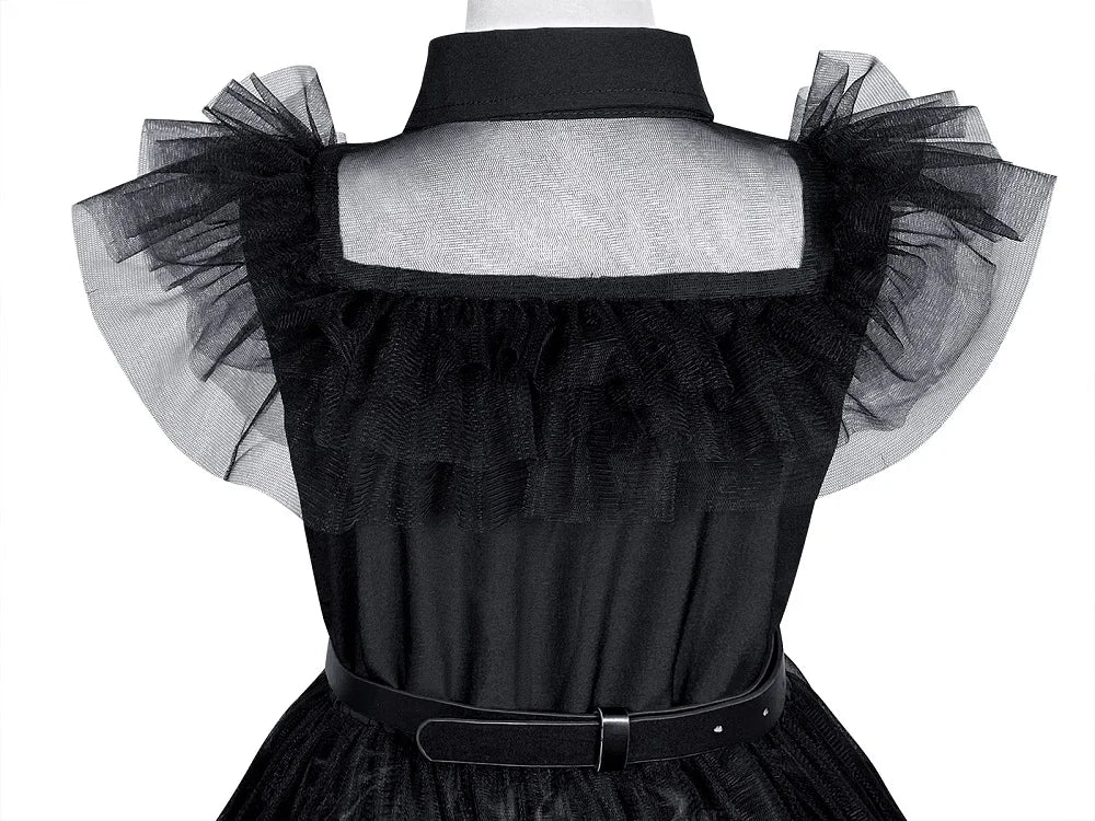 KLFLGD Black Lace Halloween Dress Up Girl's Birthday Party Performance Dress New Girl Role Playing Dress 4-12 Years Old