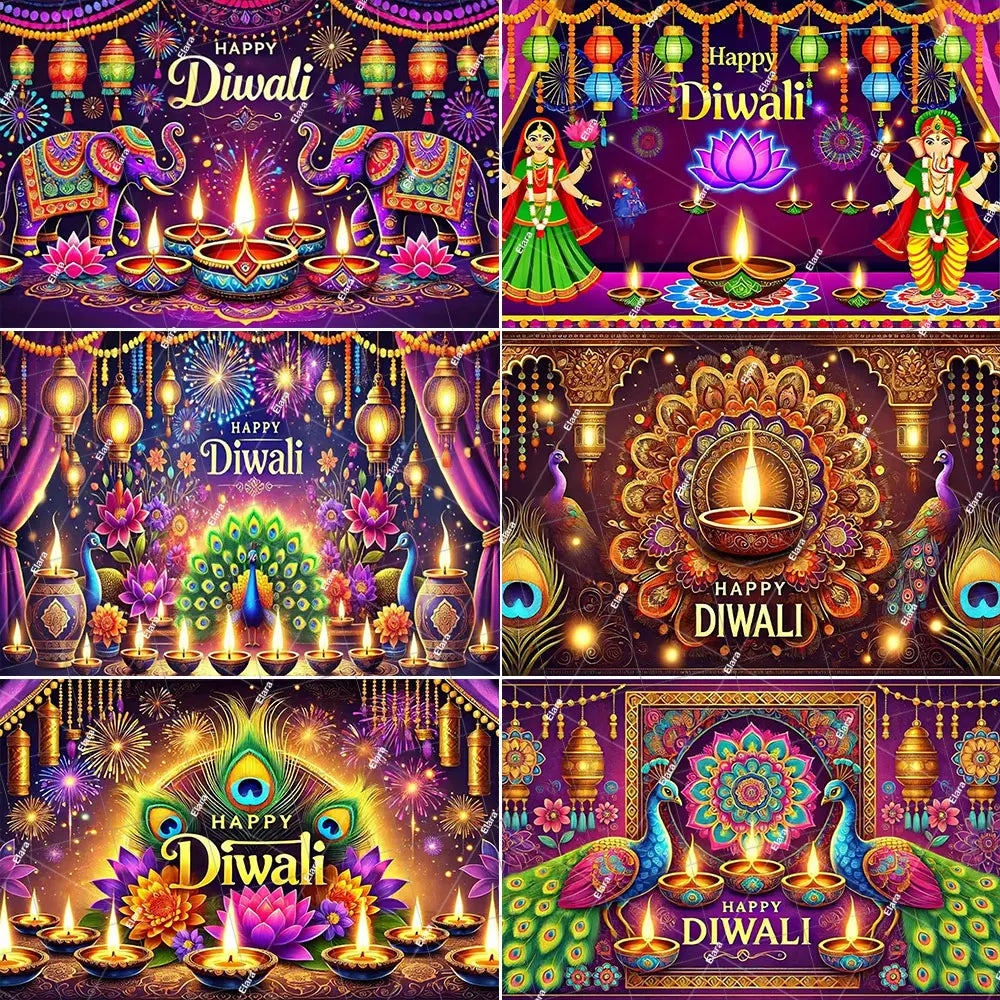 Diwali Decorations Indian Diwali Festival Deepavali Peacock Candle Wedding Birthday Party Supplies Backdrop Banner Photo Studio