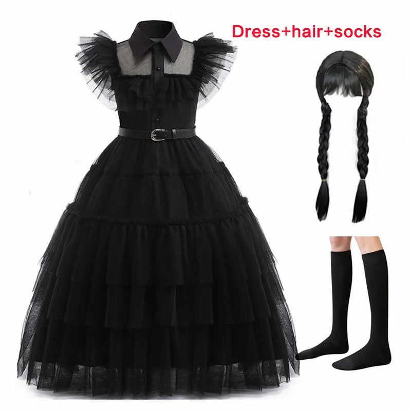 KLFLGD Black Lace Halloween Dress Up Girl's Birthday Party Performance Dress New Girl Role Playing Dress 4-12 Years Old