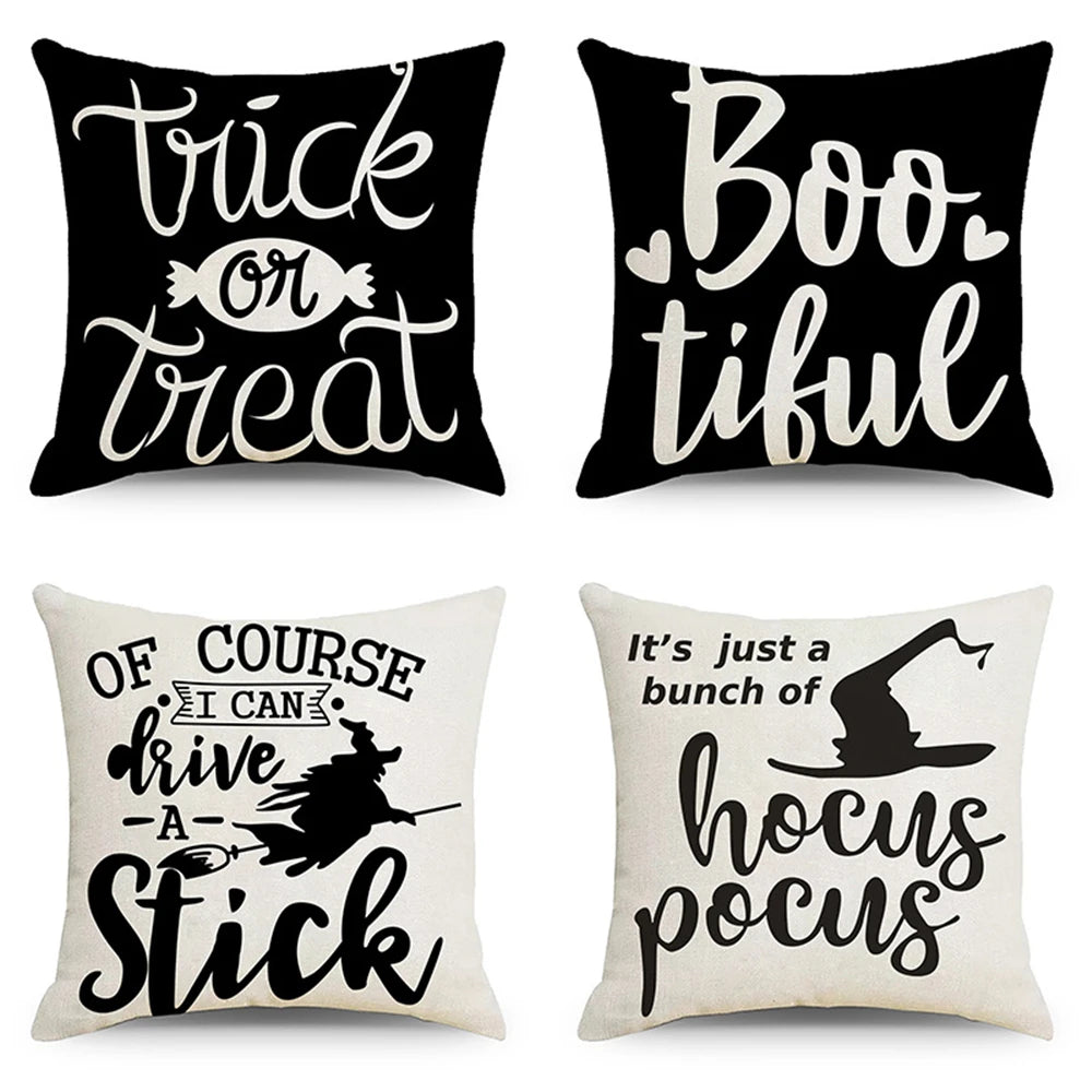 2024 New Linen Halloween Fall Cushion Cover 45x45cm Farmhouse Cat Witch Home Throw Pillow Covers For Home Room Couch Decor