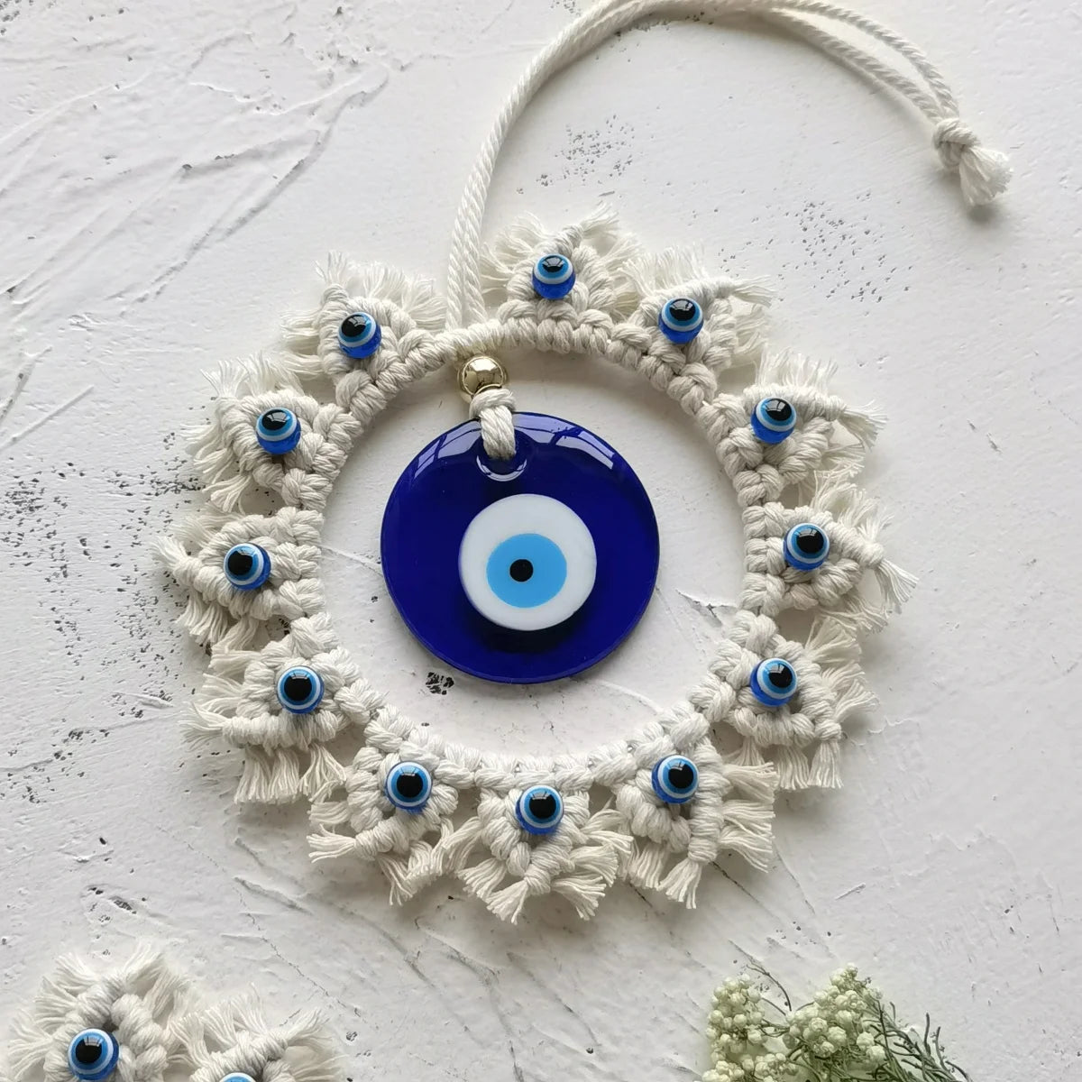 Handcrafted Circle Wall Decor with Evil Eye - Large Blue Eye Ornaments, Perfect for Home Wall Hanging, Brings Safety and Protect