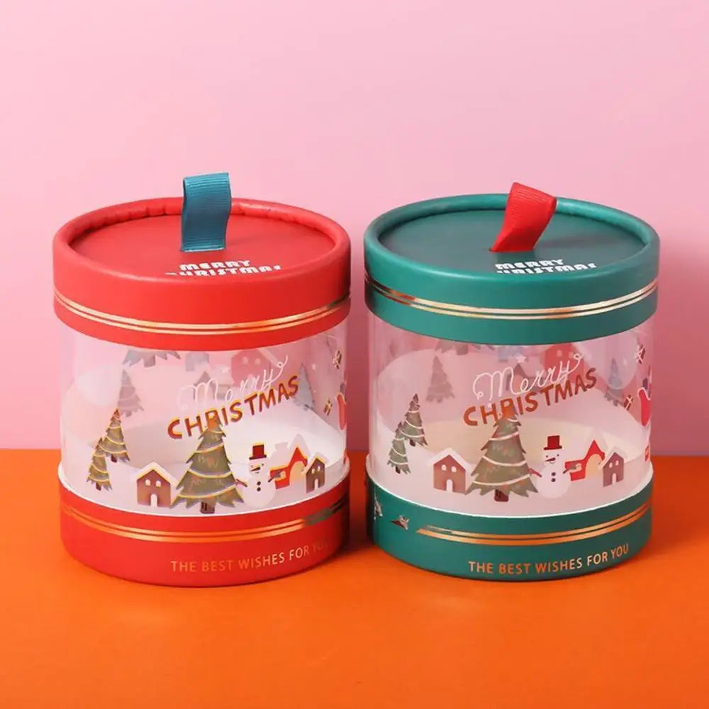 Christmas Gift Packaging Box Festive Dessert Party Decoration Treats Cake Hug Bucket Plastic Transparent Storage Case Home
