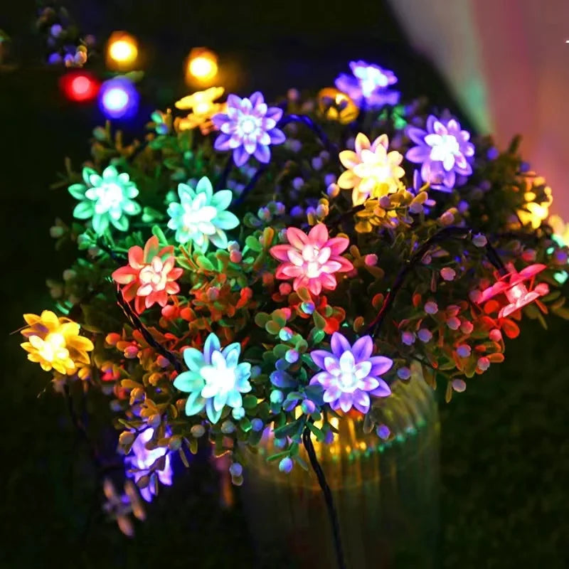 5-12m Led Solar String Lotus Sakura Flower Cherry Flower Lights LED Outdoor Waterproof Festival Garden Decorative Lights