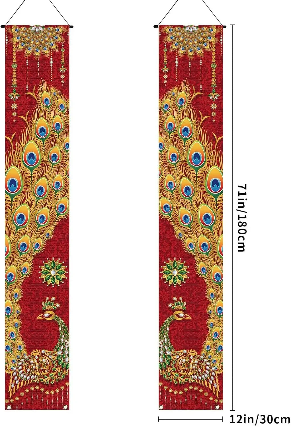A Pair Of Diwali Porch Banners, Indian Diwali Peacock Front Door Welcome Signs, Party Decorations, Durable Polyester Fibre