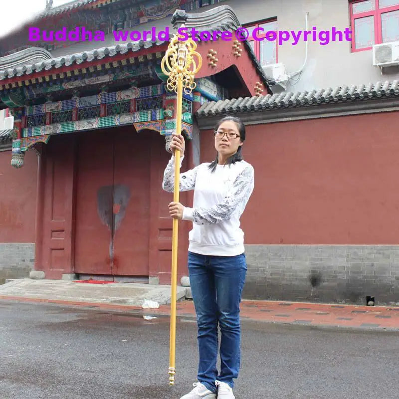 2 Meter large # Asia Buddhism Temple Buddhist abbot Master brass Buddhist monk's stick CHAN ZHANG Weapon Exorcism Magic wand