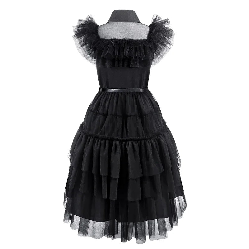 KLFLGD Black Lace Halloween Dress Up Girl's Birthday Party Performance Dress New Girl Role Playing Dress 4-12 Years Old
