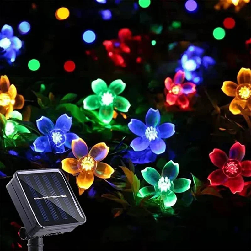 Solar Fairy String Light Sakura Garlands 5/7/12/22M Peach Flower CherryLED Lamp For Wedding Party Garden Christmas Outdoor Decor