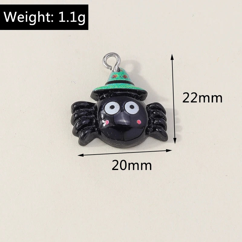 Leslie 10Pcs New Resin Halloween Charms Kawaii Cat Spider Castle Ghost Pumpkin Charms Pendants Decor DIY Earring Jewelry Making