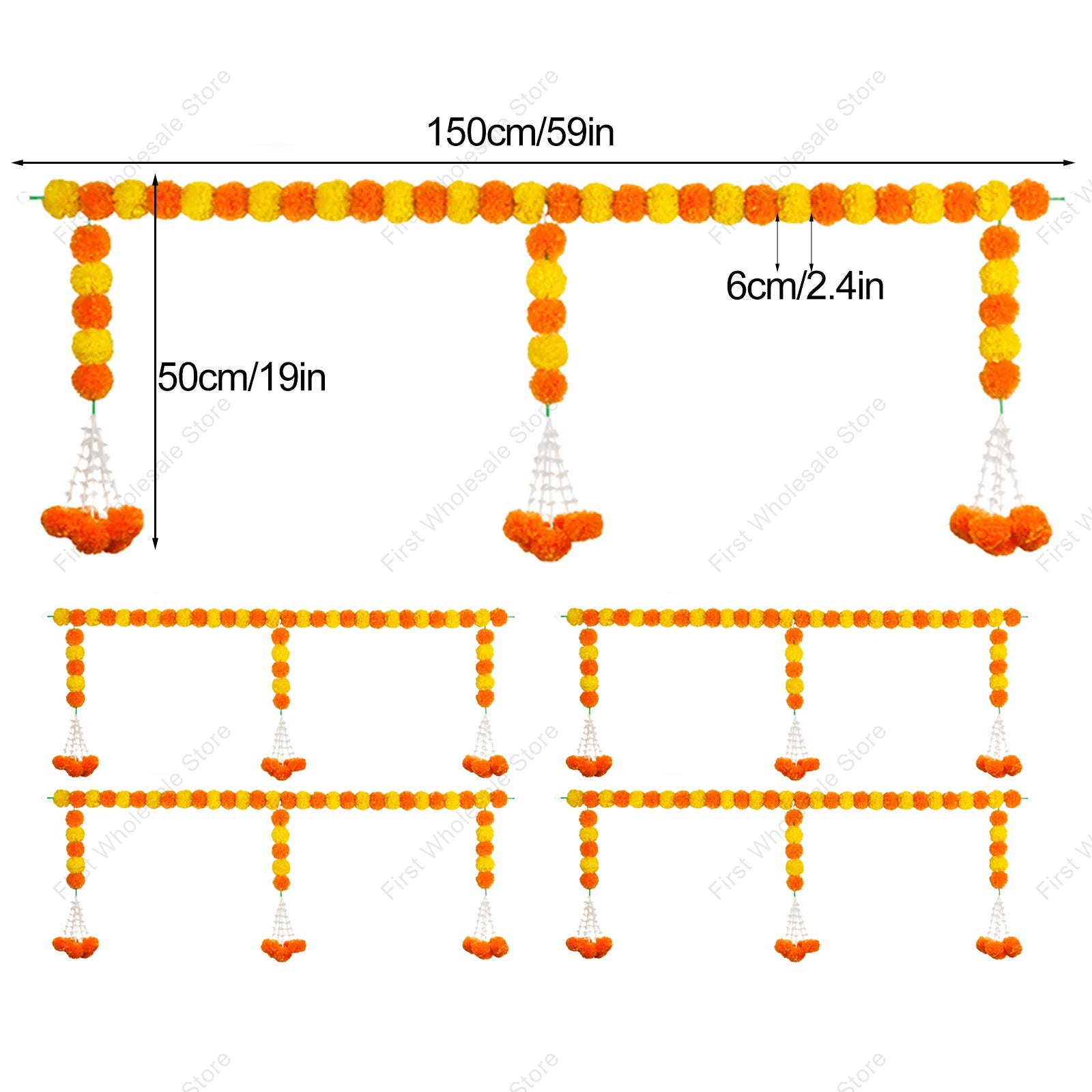 2-10pcs Marigold Flower Garland For Decoration Artificial Flower Garland Pooja, Diwali,Mexican Party ,Day of The Dead Decor
