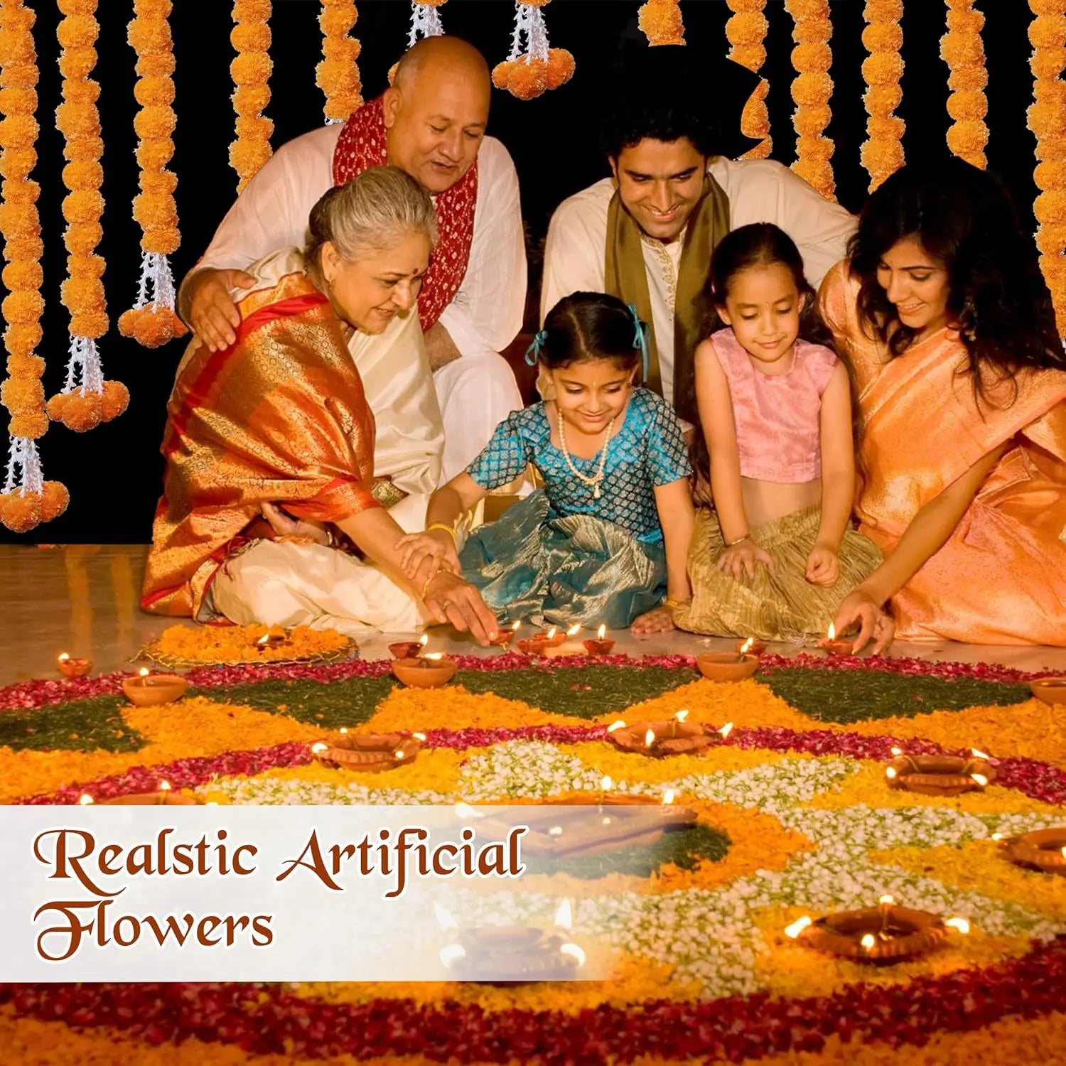 5-100PCS Marigold Flower Garlands for Decoration Artificial Flowers Diwali Indian Décor Pooja Day of The Dead Mexican Party