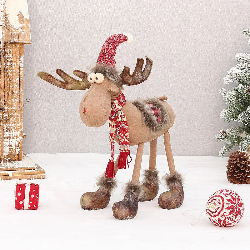 Christmas Cute Elk Decor Table Decor Red Fabric Retractable Standing Sitting Posture Deer Doll Christmas Decor New Year 2024