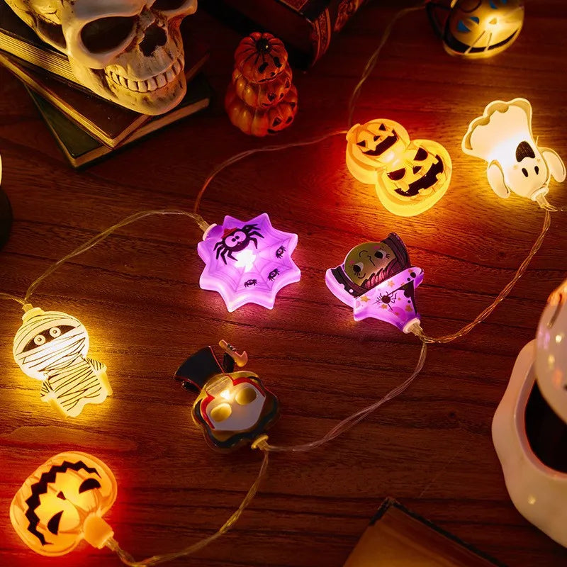 2024 Halloween Party LED String Lights Ghost Pumpkin Cat Spider Web Decor Night Light Halloween Indoor Outdoor Decoration Props