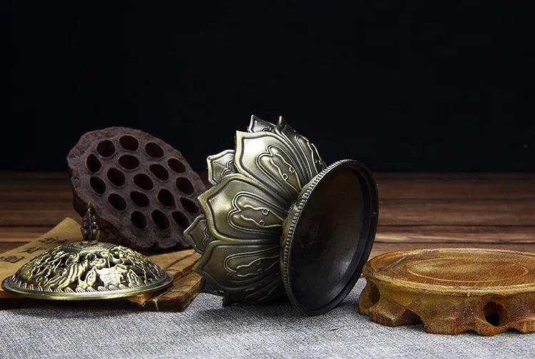 Copper Tower Incense Burner Sandalwood Incense Burner Lotus Incense Burner Incense Plug Ornaments Buddhist Temple Home Interior