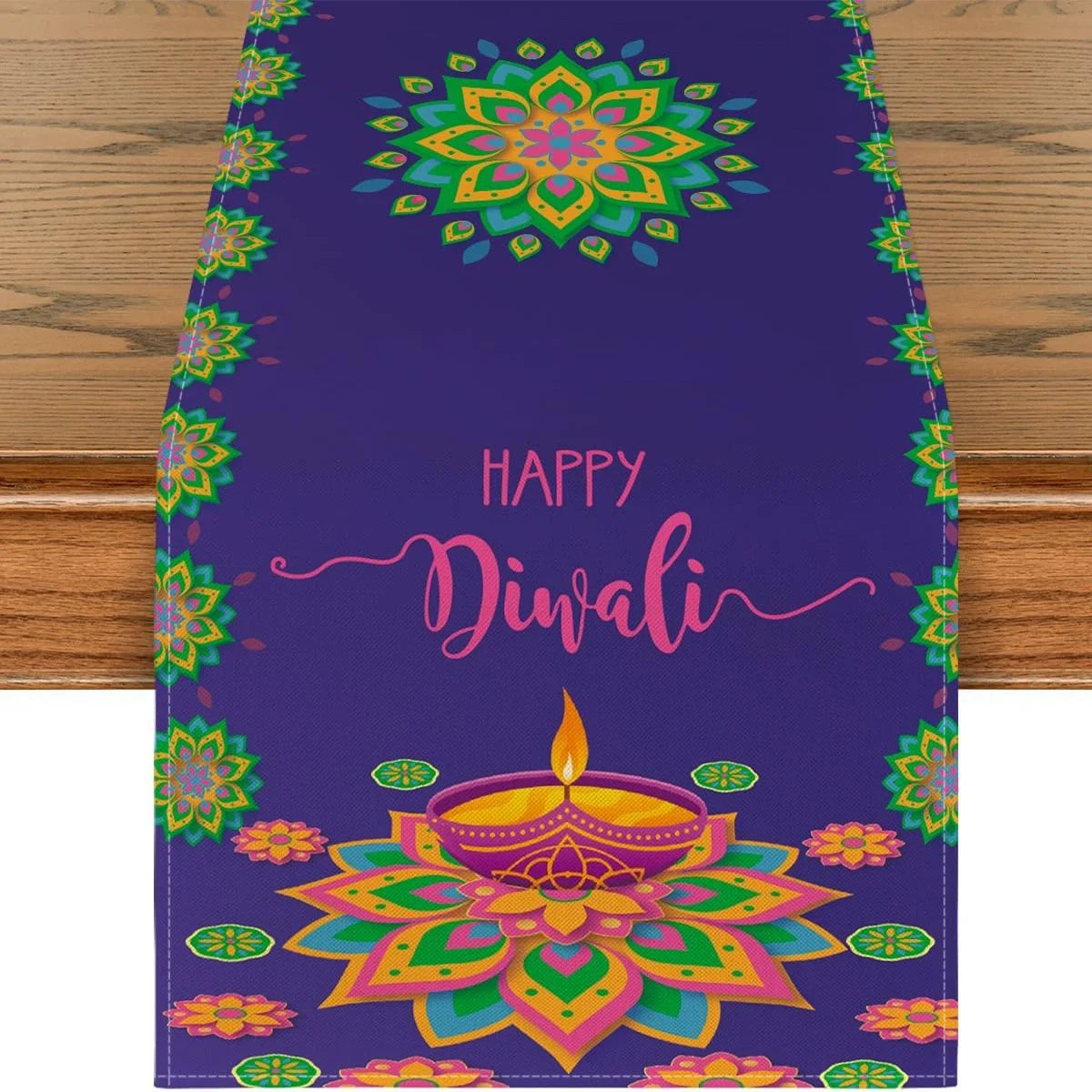 Happy Diwali Table Runner, Festival of Light Marigold Holiday Kitchen Dining Table Decoration for Home Party Decor