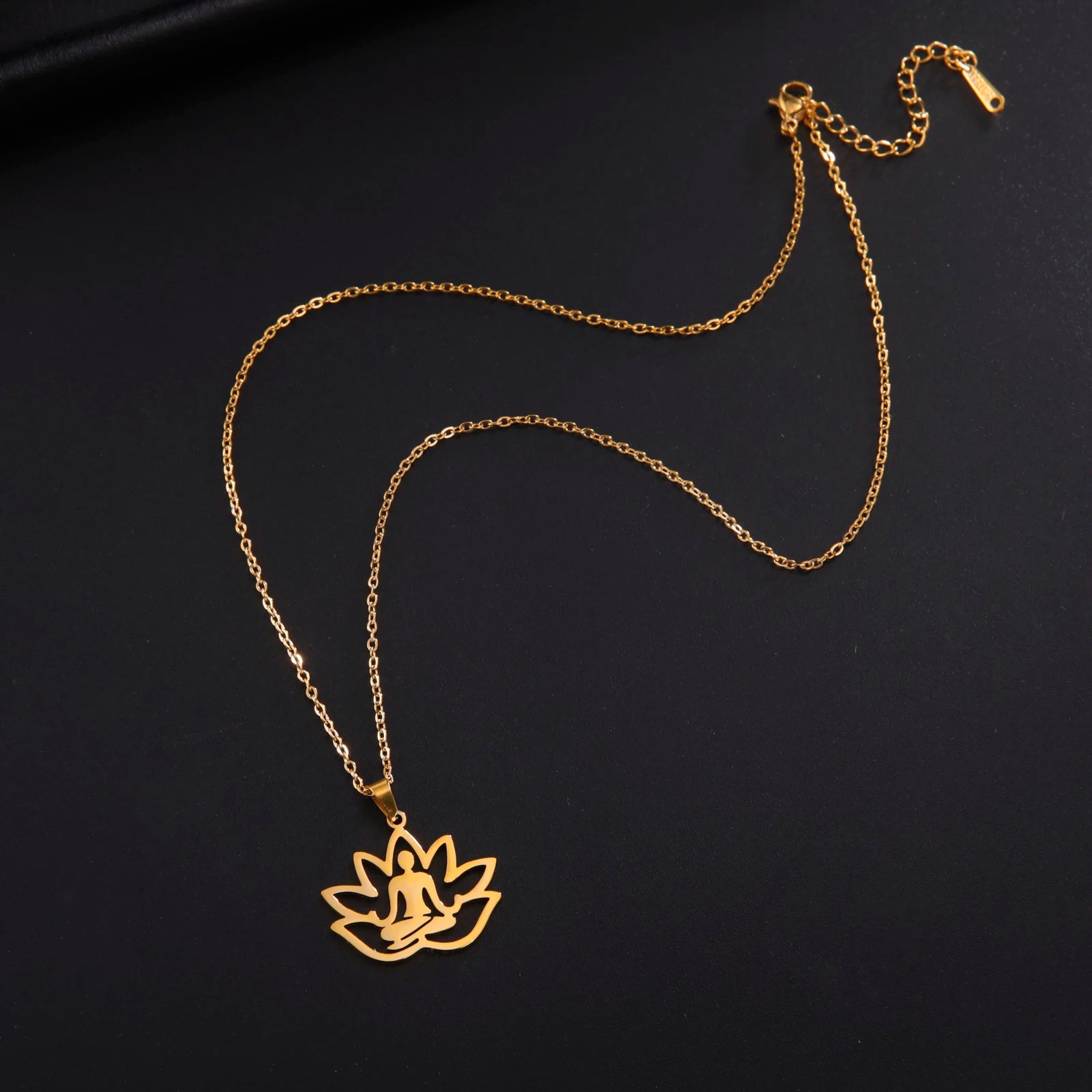LIKGREAT Hindu Buddhism Meditation Necklace Stainless Steel Yoga Lotus Flower Necklaces Amulet Jewelry Gift