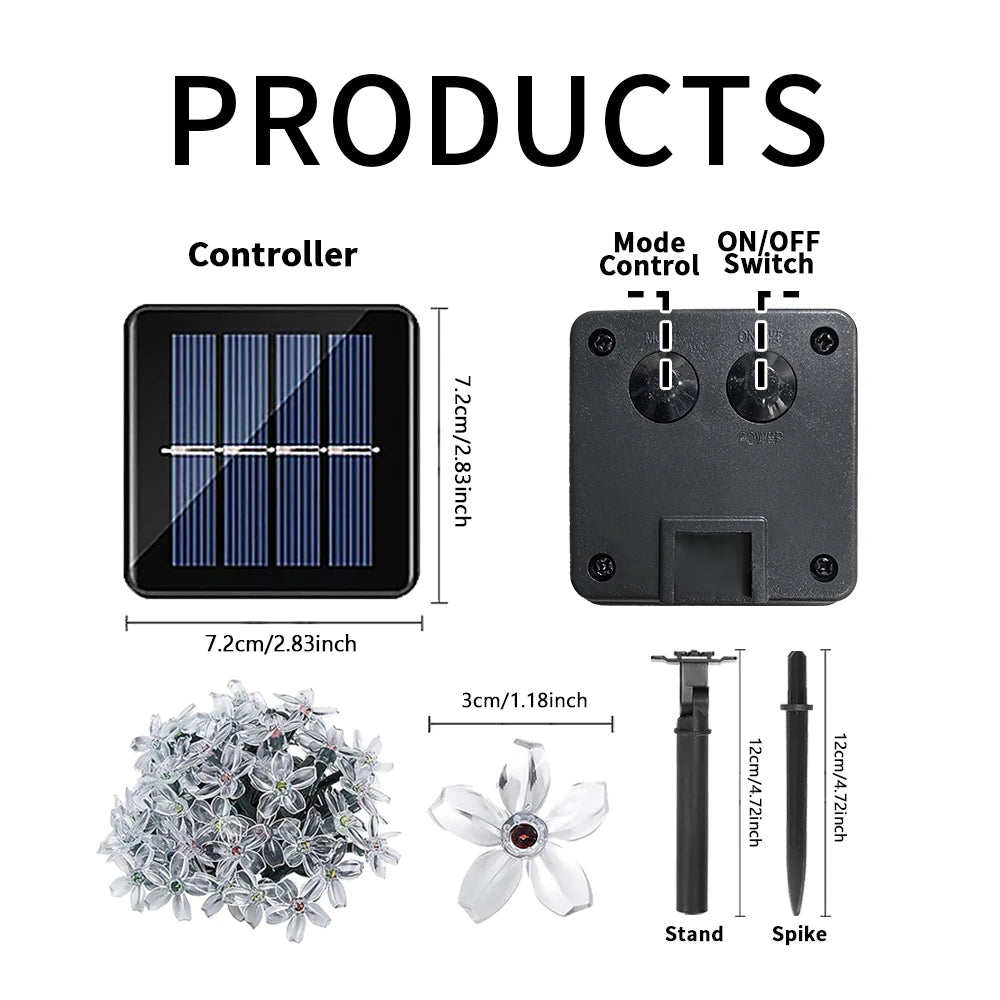 Solar decorative lights, outdoor waterproof 8 modes, cherry blossom lights, Christmas garden party decoration