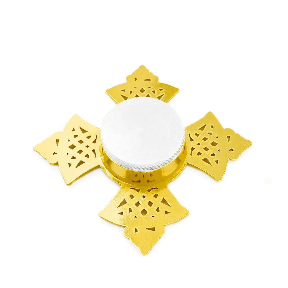 HTISOK Orthodox Holy Water Vessel Gold Plated Alloy with Celtic Cross Church Sanctuary Family Spiritual Space Religious Decor