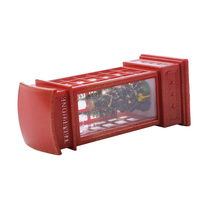 Christmas Decoration Desktop Ornament Luminous Telephone Booth With Snow Globes Spinning Water Swirling Glitter For Home Holiday