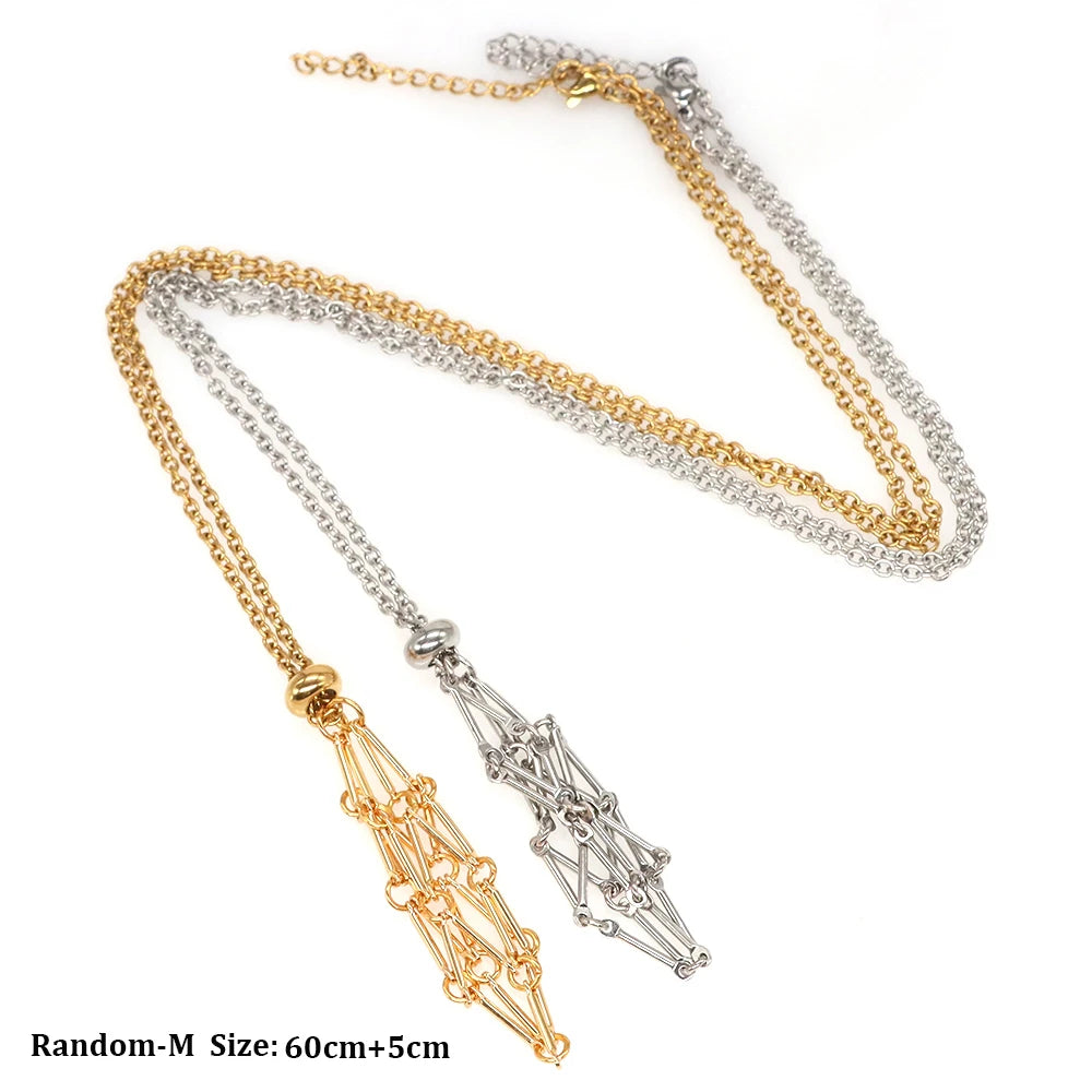 Adjustable Necklace Empty Stone Holder Wax Rope Copper Cage Metal Copper Chain Pendant Net Bag Crystal Gems  Jewelry Accessories