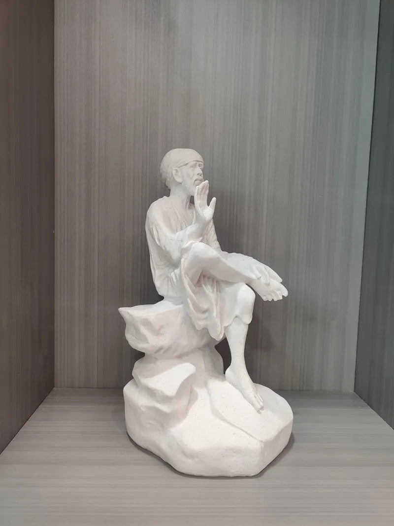 Vilead 26cm Sandstone Sai Baba of Shirdi Statue Hindu Sculpture Hand Crafted Replica Hinduism Indian God  Home Office Decoration