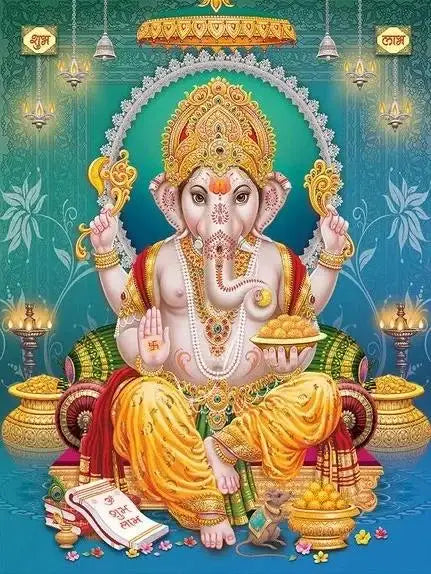 India Hindu God Ganesha Canvas Wall Art  Elephant God Series Religious Temple Print for Living Room Decor
