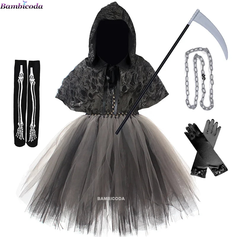 Halloween Grim Dresses Horror Death Cosplay Black Cloak Costume Girls Party Clothes Halloween Dress Demon Ghosts Costume