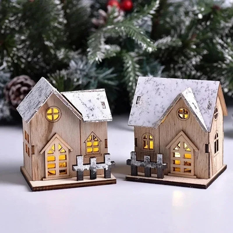 Christmas LED Light Wooden House Luminous Cabin Merry Christmas Decorations For Home DIY Xmas Tree Ornaments Kids Gifts New Year