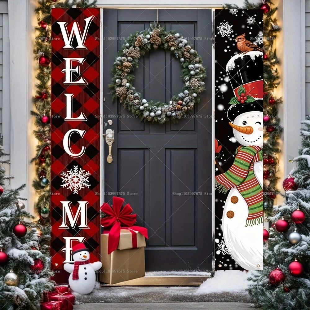 2D Merry Christmas Tree and Wreath Decor Indoor Outdoor Banners Porch Hanging Signs Wall Front Door Outside Yard Party Supplies