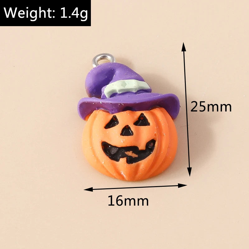 Leslie 10Pcs New Resin Halloween Charms Kawaii Cat Spider Castle Ghost Pumpkin Charms Pendants Decor DIY Earring Jewelry Making