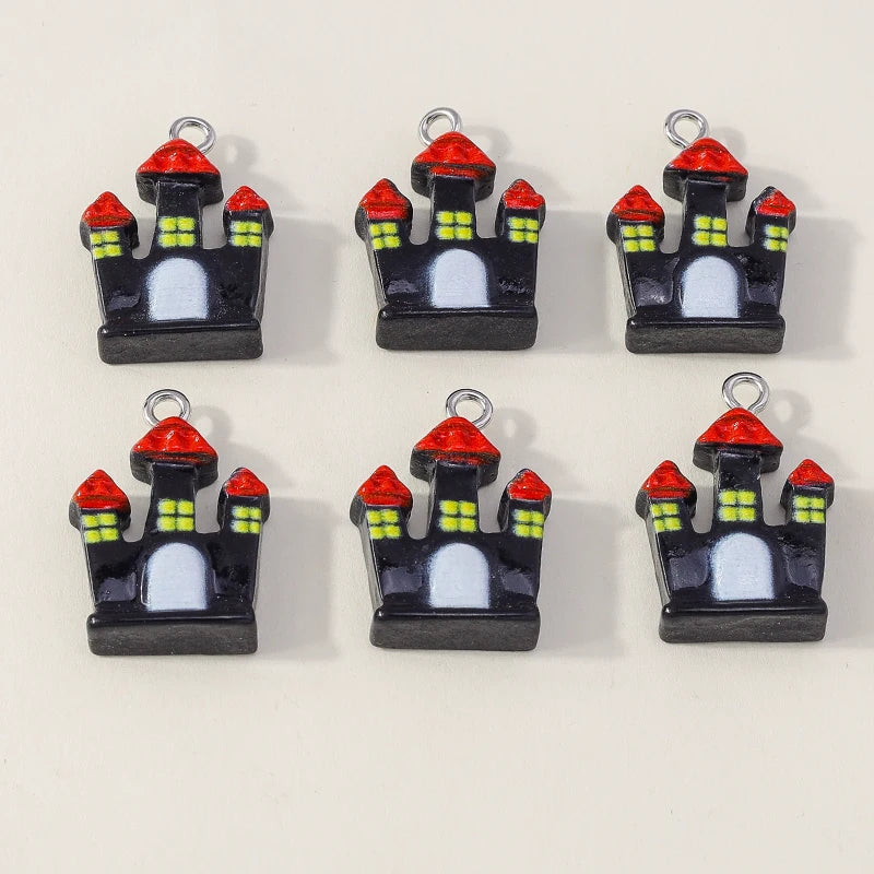 Leslie 10Pcs New Resin Halloween Charms Kawaii Cat Spider Castle Ghost Pumpkin Charms Pendants Decor DIY Earring Jewelry Making