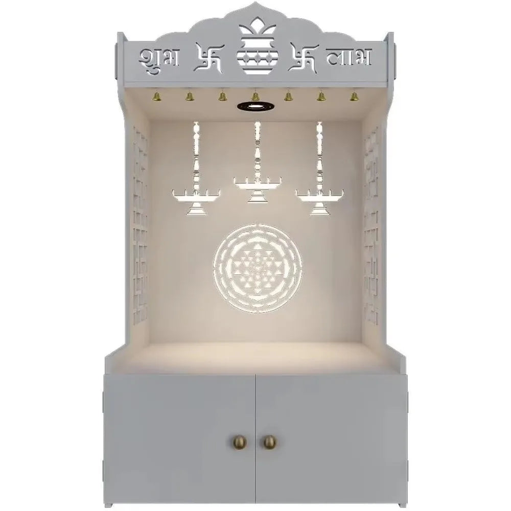 Trading World Wooden Temple Mandir Offers Spacious Built-in Shelf Focusing Lights for Families