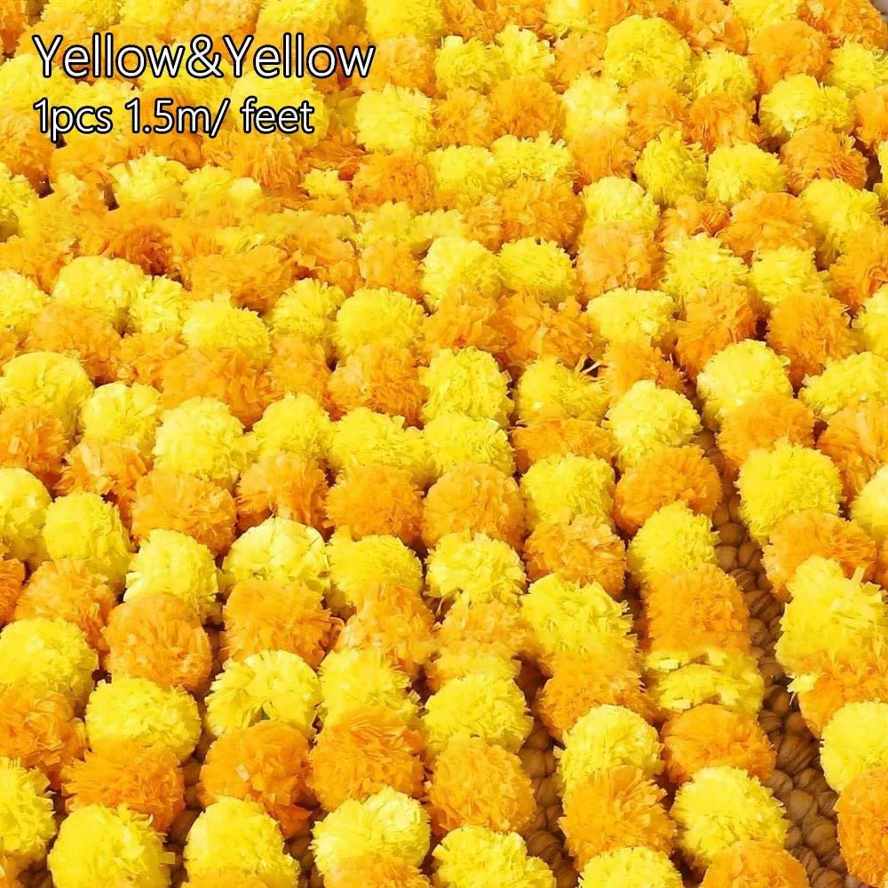 Long Strands Artificial Marigold Garland Pooja Diwali Fiesta Indian Décor Marigold Flower Garlands Reusable Events Decor