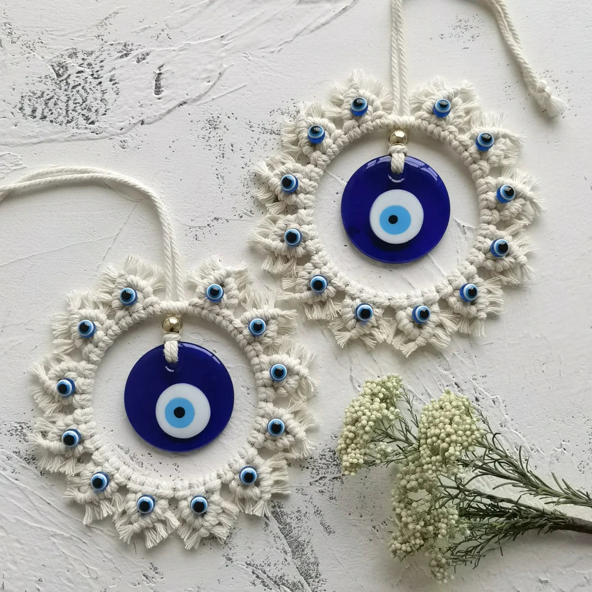 Handcrafted Circle Wall Decor with Evil Eye - Large Blue Eye Ornaments, Perfect for Home Wall Hanging, Brings Safety and Protect
