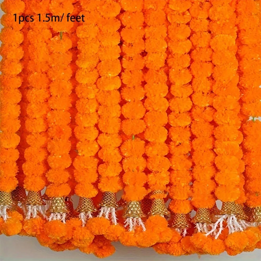 Long Strands Artificial Marigold Garland Pooja Diwali Fiesta Indian Décor Marigold Flower Garlands Pooja Wedding Events Decor