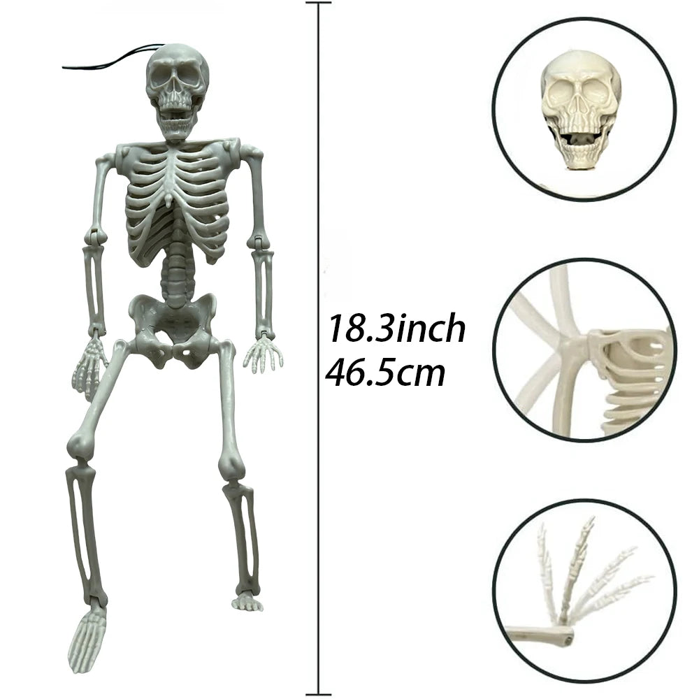 2 pcs Halloween Skeleton Decoration Plastic Vivid Design Joint movement effect 46cm Home Ornament Bone Decor Movable Joints