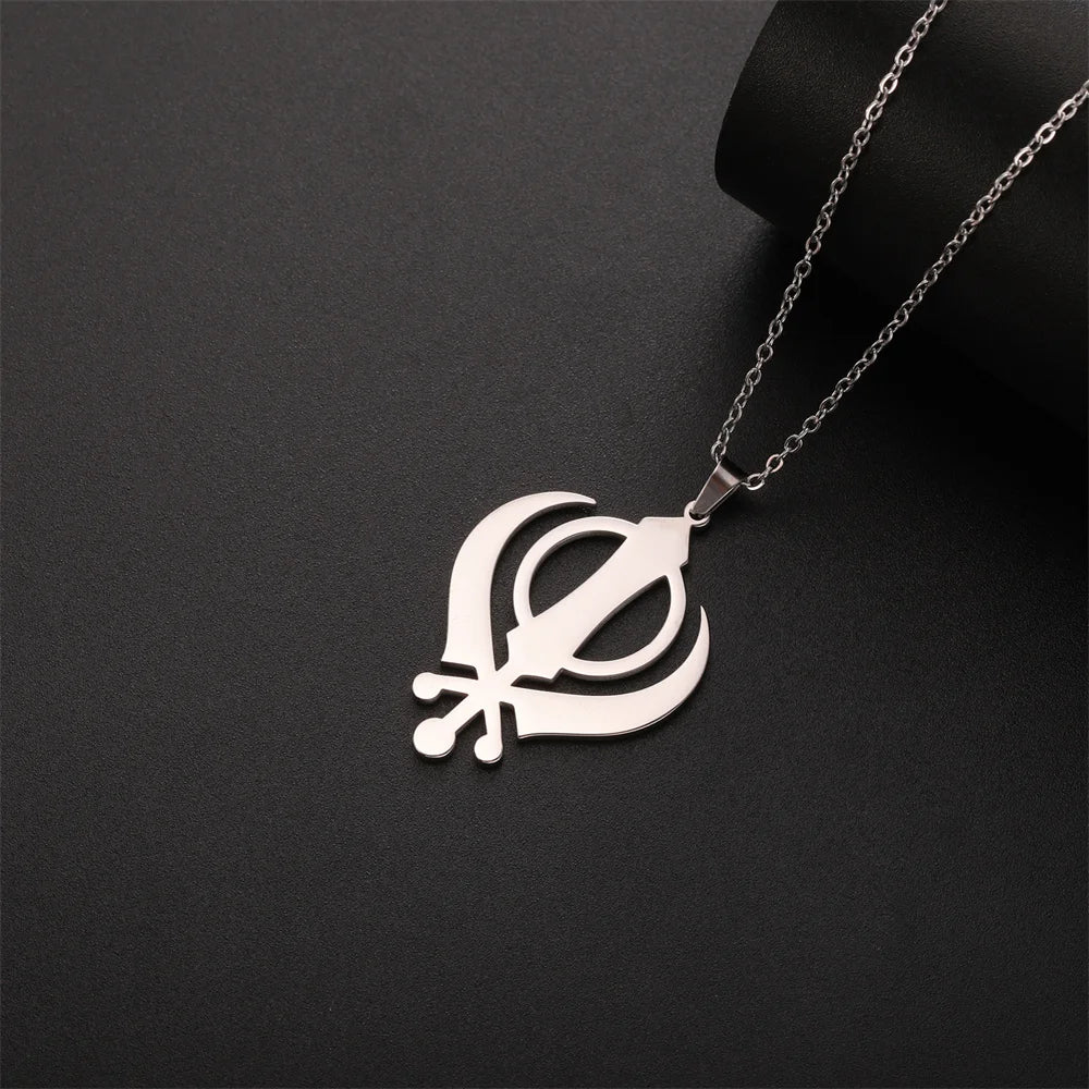 EUEAVAN Classic Sikhism Symbol Necklace for Women Men Stainless Steel Sikh Khanda Necklaces Religious Protection Amulet Jewelry